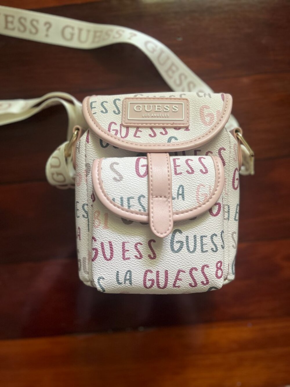 GUESS Juniper Pink Logo Print Phone Crossbody Mini Purse Wallet Bag - Picture 8 of 15